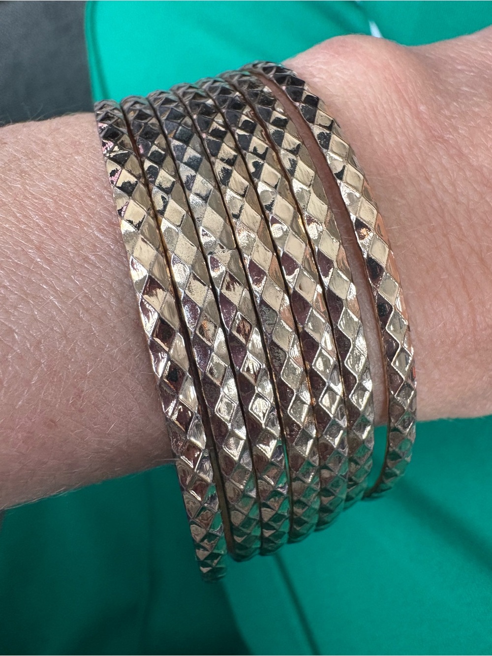 Vintage Gold Tone Diamond Cut Bangle Bracelets Set of 7 Stacking Geometric